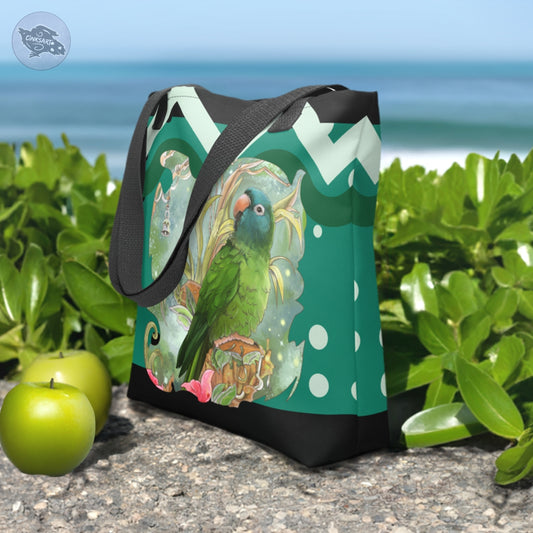 Tote Bag - Blue Crowned Conure - Cinksart - Parrot Lovers Travel and Shopping bag - Sac fourre-tout Conure à tête bleu - Beach Collection 2024 Cinksart