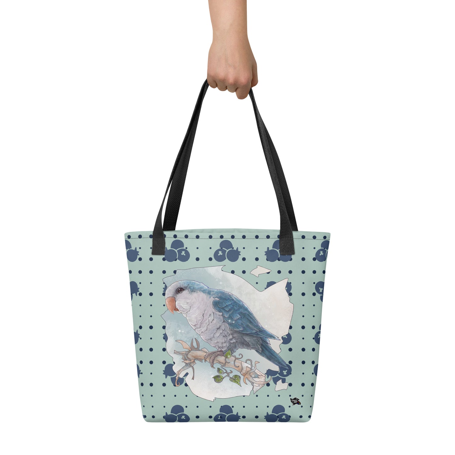 Cinksart-Blue-Quaker-Parrot-bird-lovers-tote-bag-15x15-front-Blueberry-Perroquet-Quaker-Bleu-theme-Myrtilles-Bleuets-Sac-fourre-tout-Shopping-Quality-Polyester