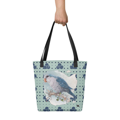 Cinksart-Blue-Quaker-Parrot-bird-lovers-tote-bag-15x15-front-Blueberry-Perroquet-Quaker-Bleu-theme-Myrtilles-Bleuets-Sac-fourre-tout-Shopping-Quality-Polyester