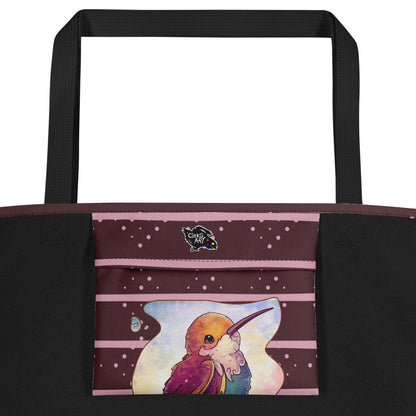 Large Tote Bag with pocket inside - All Over Printed - Cute Hummingbird