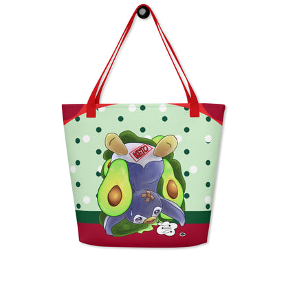 Large Tote Bag With Pocket Inside - Keto Penguin Avocados - 3 Colors