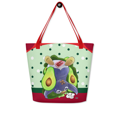 Large Tote Bag With Pocket Inside - Keto Penguin Avocados - 3 Colors