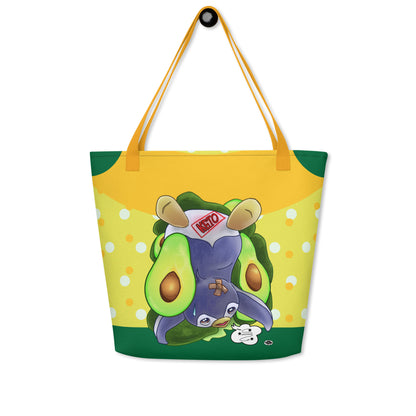 Large Tote Bag With Pocket Inside - Keto Penguin Avocados - 3 Colors