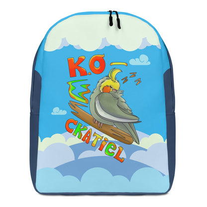 Cute Backpack with Grey Sleepy Cockatiel - Ko-Ckatiel Bird Pun - Blue