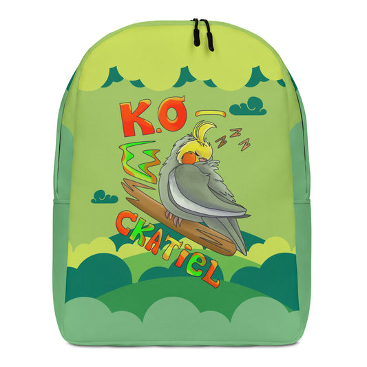 Cute Backpack with Grey Sleepy Cockatiel - Ko-Ckatiel Bird Pun - Green