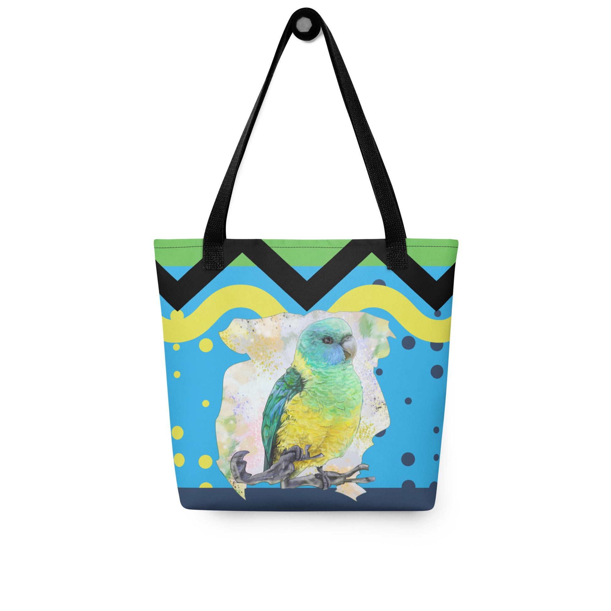 Cloncurry Parrot Tote Bag Tropical Bird lovers design by Cinksart - Life Style Mockup by Cinksart -  Perroquet perruche Cloncurry Bleu Jaune vert - Amoureux des oiseaux - Front View - 2024