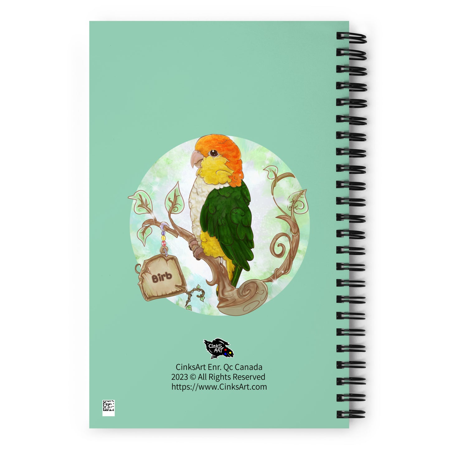 Spiral Bullet journal - Notebook with dotted sheets - Peach Headed Caique Parrot - Love my birb