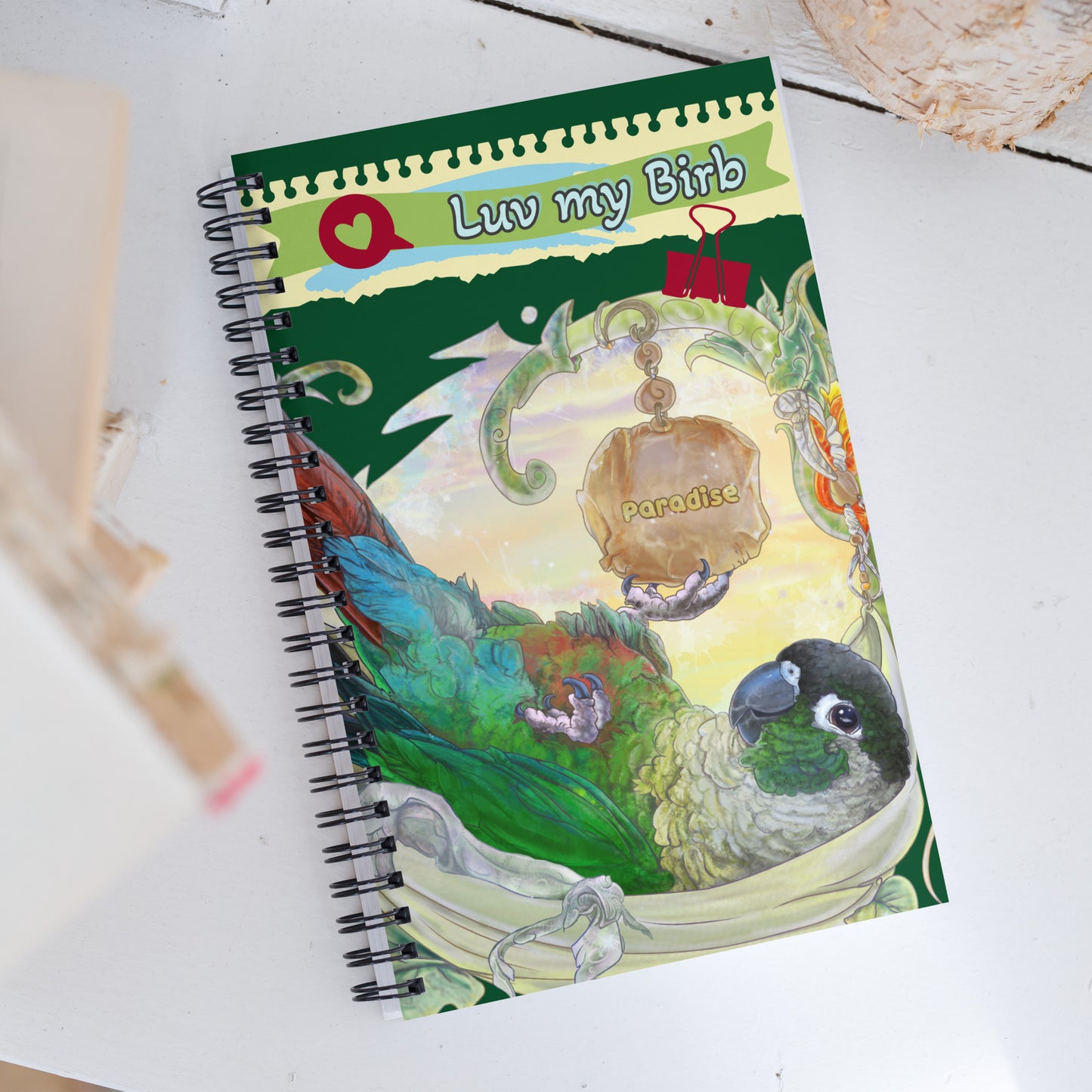 Spiral Bullet journal - Notebook with dotted sheets - Green Cheeked Conure - Love my birb