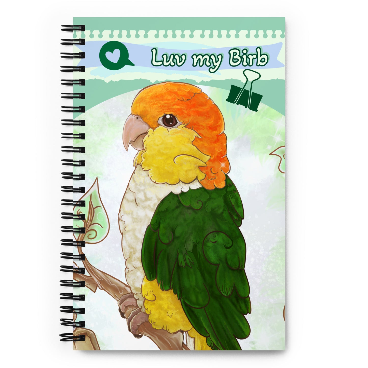 Spiral Bullet journal - Notebook with dotted sheets - Peach Headed Caique Parrot - Love my birb