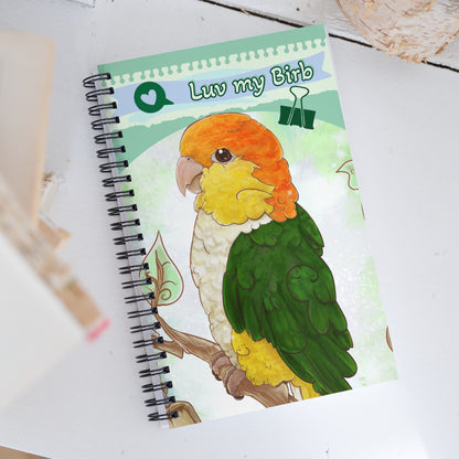 Spiral Bullet journal - Notebook with dotted sheets - Peach Headed Caique Parrot - Love my birb